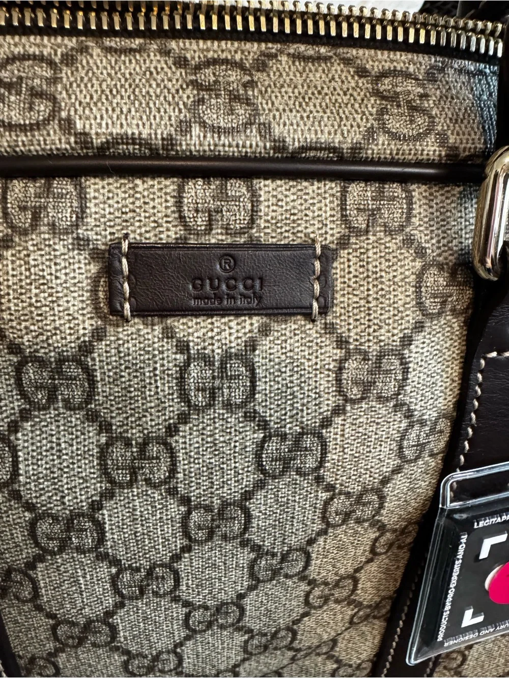 Gucci Beige GG Supreme Canvas Briefcase with Dark Brown Trim and COA